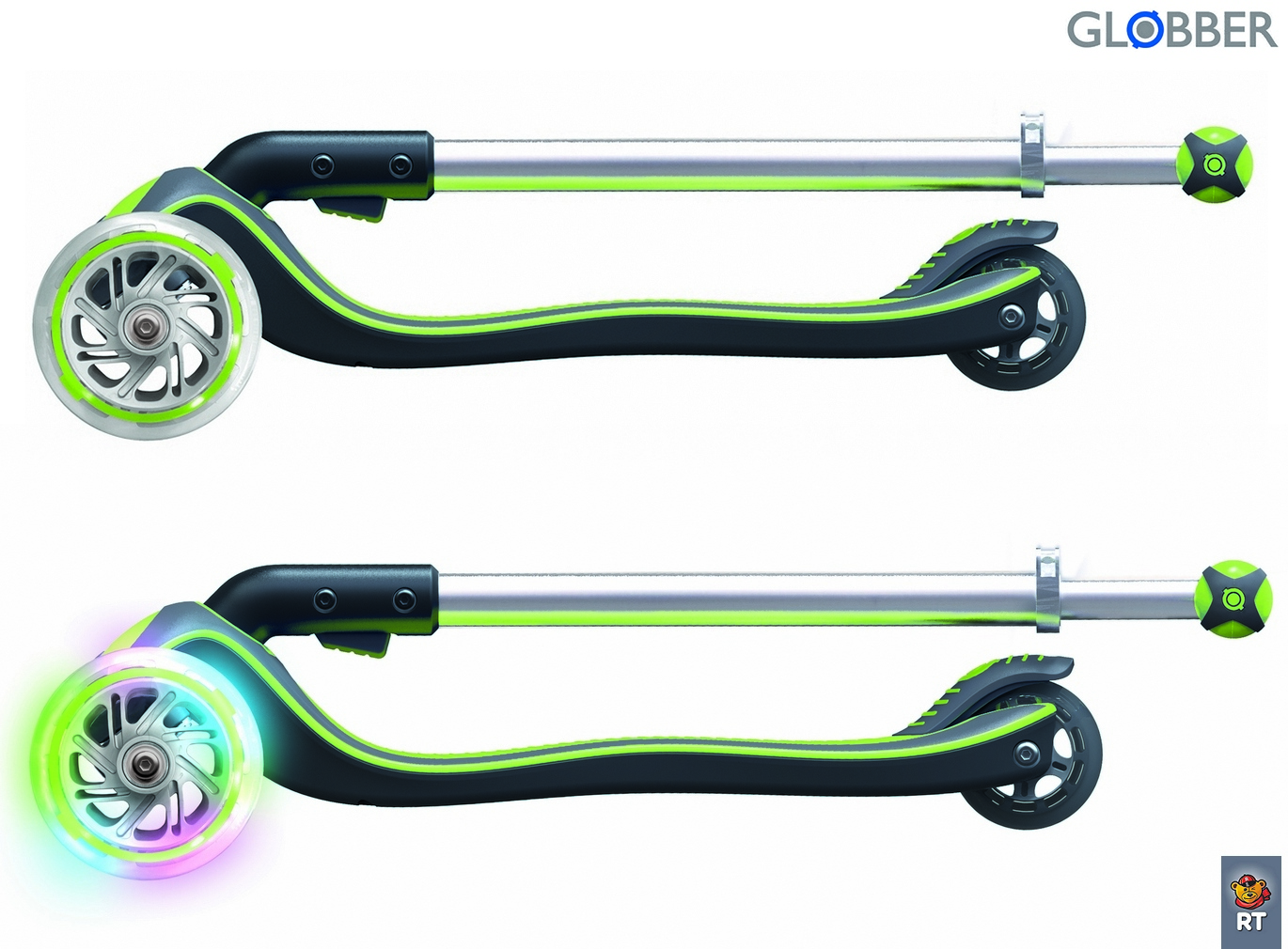 Самокат Globber Elite SL My Free Fold up 445-106 со светящимися колесами, зеленый  